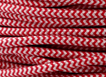 Dekoracyjny kabel w oplocie poliestrowym biało czerwony dwużyłowy