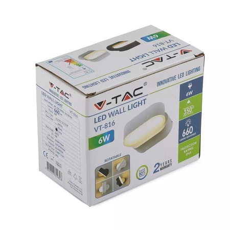 Kinkiet Ścienny V-TAC 6W LED Szary IP65 Obrotowy 350st VT-816 4000K 660lm