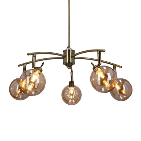 Lentini lampa wisząca patynowy 5x40w g9 klosz bursztynowy