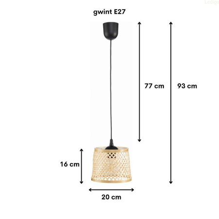Lampa wisząca BOHO bambusowa walec TH2B 20cm