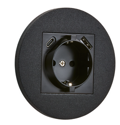 Gniazdo schuko podtynkowe okrągłe metalowe + USB+USBC  TOGGLICA ROUND czarny mat