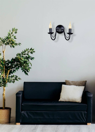 Dwuramienny, czarny kinkiet w stylu rustykalnym K-3994 z serii BARTEZ