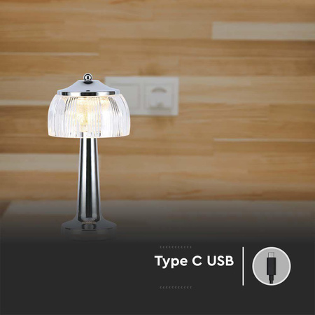 Lampka Biurkowa Nocna V-TAC 1W LED 26cm Ładowanie USB Ściemnianie Chrom 