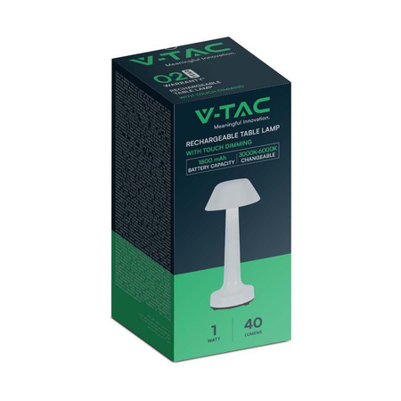 Lampka Biurkowa Nocna V-TAC 2W LED 23cm Ładowanie USB CCT Ściemnianie Biała 