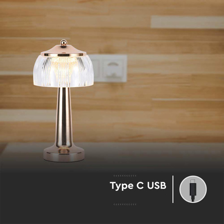 Lampka Biurkowa Nocna V-TAC 1W LED 26cm Ładowanie USB Ściemnianie Złota 