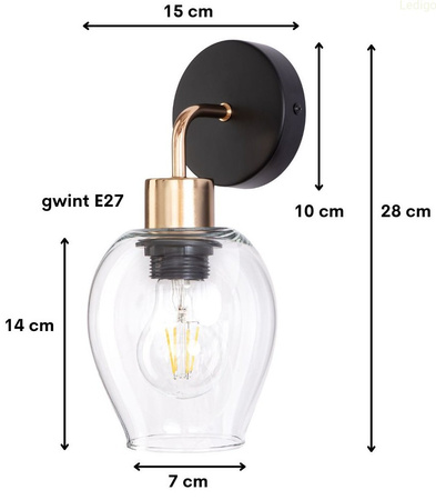 Kinkiet ścienny szklany złoty GLAMOUR 1xE27