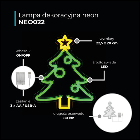 Dekoracja świetlna  świąteczna Neon LED choinka 22,5 x 28cm
