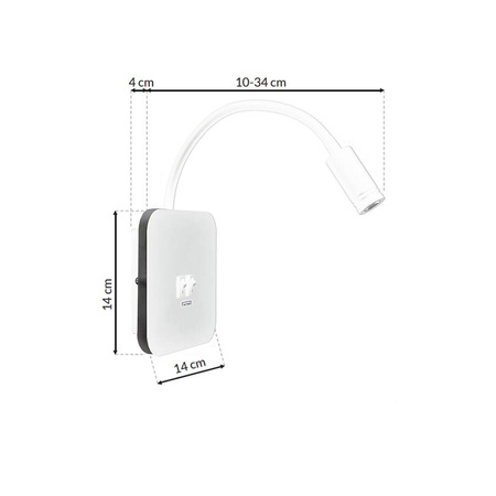 Lampka nocna Kinkiet LED Z USB BASE 8W+2W biały