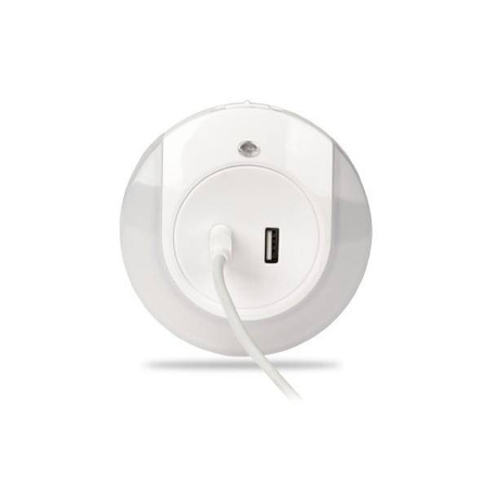 Lampka nocna wtykowa LED 0.4W 15lm z czujnikiem zmierzchu i gniazdem 2xUSB