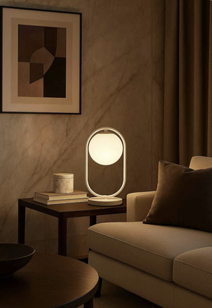 Lampka nocna stołowa elegancka Milano Ring E14 biała