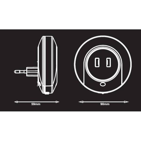 Lampka nocna wtykowa LED 0.4W 15lm z czujnikiem zmierzchu i gniazdem 2xUSB