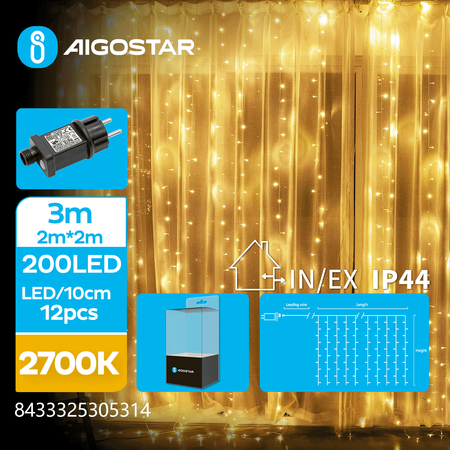 Kurtynka świetlna 200 LED barwa ciepła 2700k IP44 2mx2m