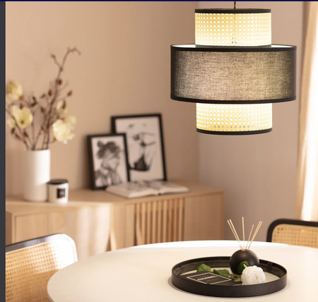 Rattanowa Lampa wisząca pleciona E27 czarna naturalna Boho