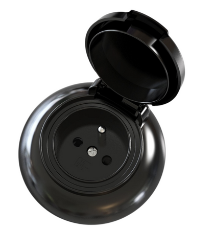 Gniazdo podtynkowe z uziemieniem hermetyczne IP44 czarne z ramką Retro