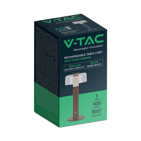 Lampka Biurkowa Nocna V-TAC 1W LED 30cm Ładowanie USB Ściemnianie Brązowa VT-1049 3000K 100lm