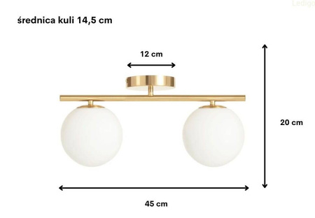 Lampa sufitowa plafon Milano gold podwójna mleczne kule 2xE14