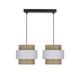 Rattan lampa wisząca 2x40W E27 abażur biały+kremowy