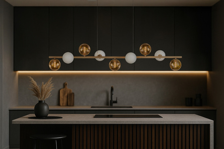 Lampa wisząca kule mleczne bursztynowe 9xG9 K-5848 z seri LEMO