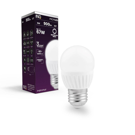 Żarówka LED G45 E27 9W KULKA neutralna 4000K  