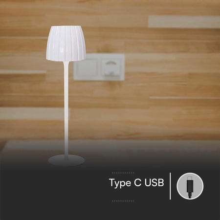 Lampka Biurkowa Nocna V-TAC 2,7W LED 34cm Ładowanie USB Ściemnianie Biała 