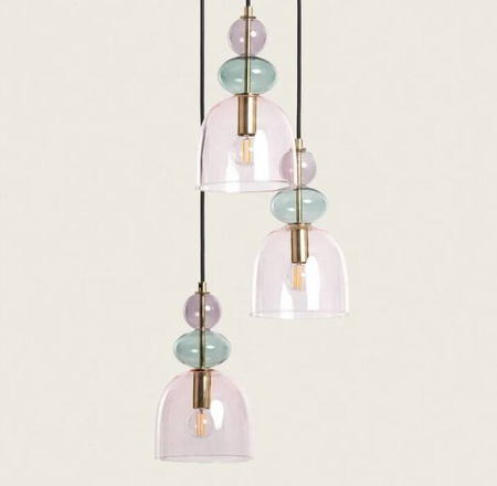 Lampa Wisząca z Metalu i Szkła Tri Baudelaire 3xE14 Pudrowy Róż