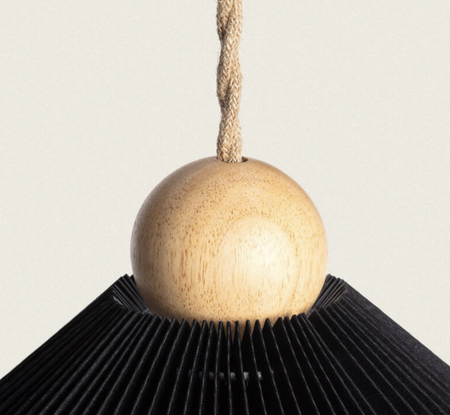 Lampa Wisząca Drewno i Materiał Luanda czarna 47cm