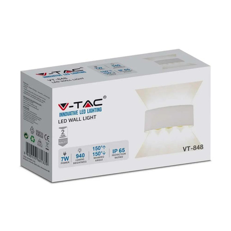 Oprawa Ścienna Góra Dół V-TAC 8W LED Biała IP54 VT-848 3000K 870lm