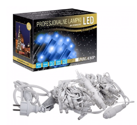 Lampki choinkowe 100 LED P65 niebieskie IP65 biały przewód 10m
