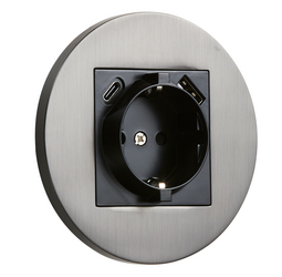 Gniazdo schuko + USB + USBC podtynkowe okrągłe metalowe TOGGLICA ROUND grafit szczotkowany