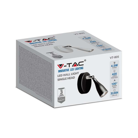 Kinkiet V-TAC 4.5W LED Czarny VT-805 3000K 420lm 3 Lata Gwarancji
