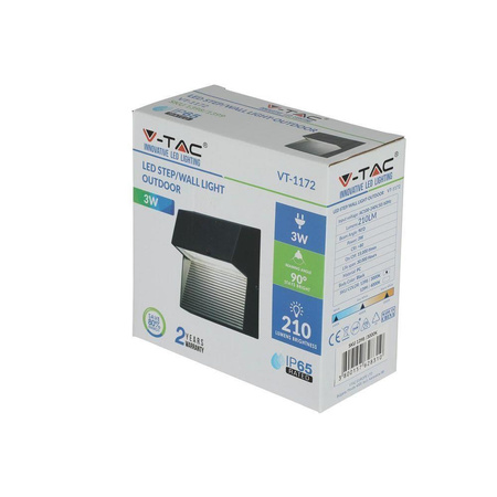 Oprawa Ścienna Elewacyjna 3W LED V-TAC Czarny Kwadrat 230V IP65 VT-1172-B 3000K 210lm