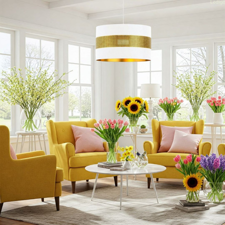 Lampa wisząca z abażurem ażurowa ORO Deluxe biało złota 35cm 