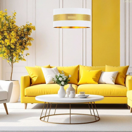 Lampa wisząca z abażurem ażurowa ORO Deluxe biało złota 40cm