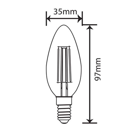 Żarówka FILAMENT LED C37 świeca E14  6W 600lm 4000K