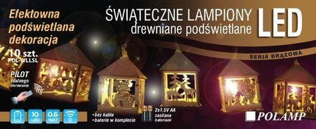 Świąteczna dekoracja Drewniane podświetlane LAMPIONY LED z pilotem 10szt