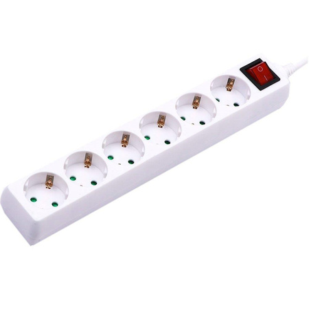 Przedłużacz 6 gniazd z włącznikiem V-TAC (3G 1.5MM2 X 1.5M) Biały VT-1116