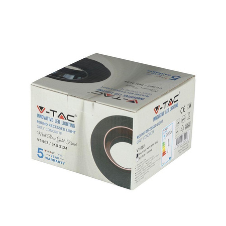 Oczko V-TAC GIPS BETON GU10 Okrągłe Wpuszczane Szary/Różowe Złoto VT-862-MGRD 5 Lat Gwarancji