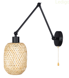 Kinkiet regulowany czarny klosz duży bambus z łańcuszkiem 1xE27