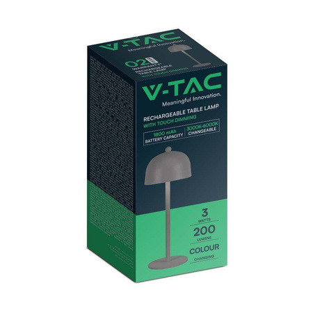 Lampka Biurkowa Nocna V-TAC 3W LED 30cm Ładowanie USB Ściemnianie Szara 