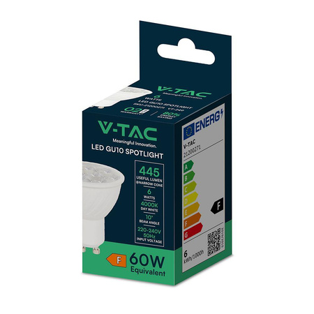 Żarówka LED V-TAC SAMSUNG CHIP GU10 6W 10st VT-249 4000K 445lm 5 Lat Gwarancji