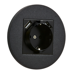 Gniazdo schuko  podtynkowe okrągłe metalowe + 2xUSB TOGGLICA ROUND czarny mat