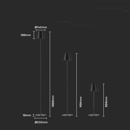 Lampa Podłogowa V-TAC 4W LED Czarna IP54 Ładowalna VT-7544 3000K 300lm