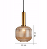 Szklana Lampa wisząca karbowana Retro bursztynowa 20cm złota