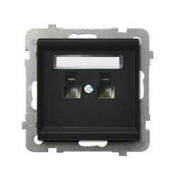 Gniazdo telefoniczne podwójne równoległe Ospel Sonata Czarny Metalik