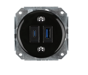 Gniazdo ceramiczne podtynkowe USB + C czarne retro bez ramki