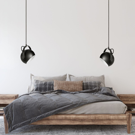 Lampa wisząca z uchwytem LEO  czarna okrągła metalowa loft