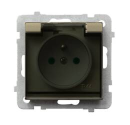 Gniazdo bryzgoszczelne z uziemieniem IP-44 z przesłonami torów prądowych wieczko przezroczyste Ospel Sonata Szampański Złoty