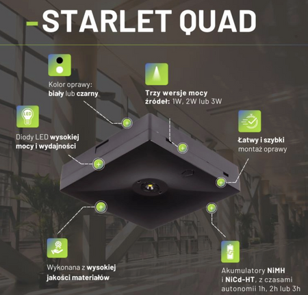 Oprawa sieciowo-awaryjna natynkowa STARLET QUAD LED SC 150 SA 3H AT IP20 [BLK] / 92896