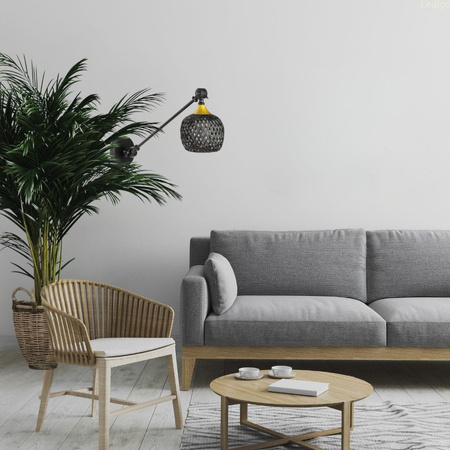 Kinkiet regulowany Rustic czarny klosz bambusowy
