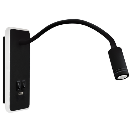 Lampka nocna Kinkiet LED Z USB BASE 8W+2W Black czarny